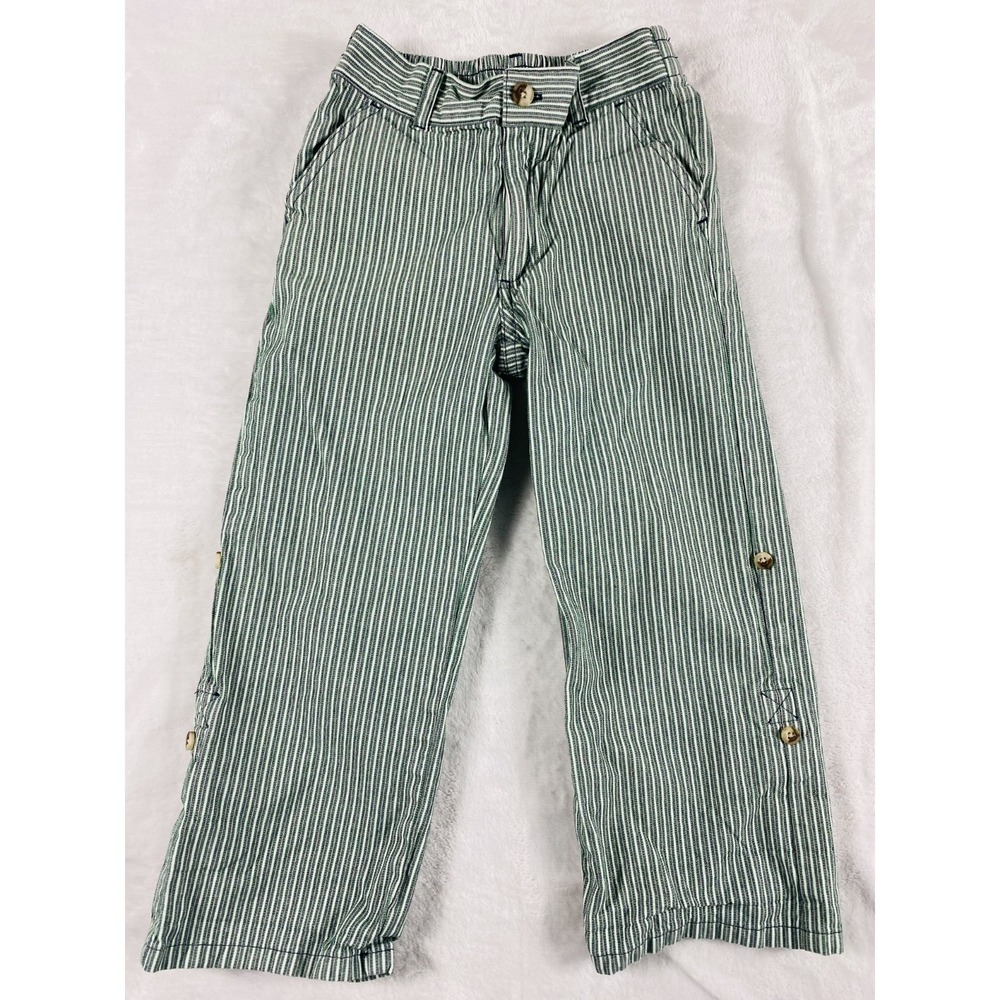 Janie & Jack Convertible Pants Kid's‎ Sz 4T Green Striped 100% Cotton